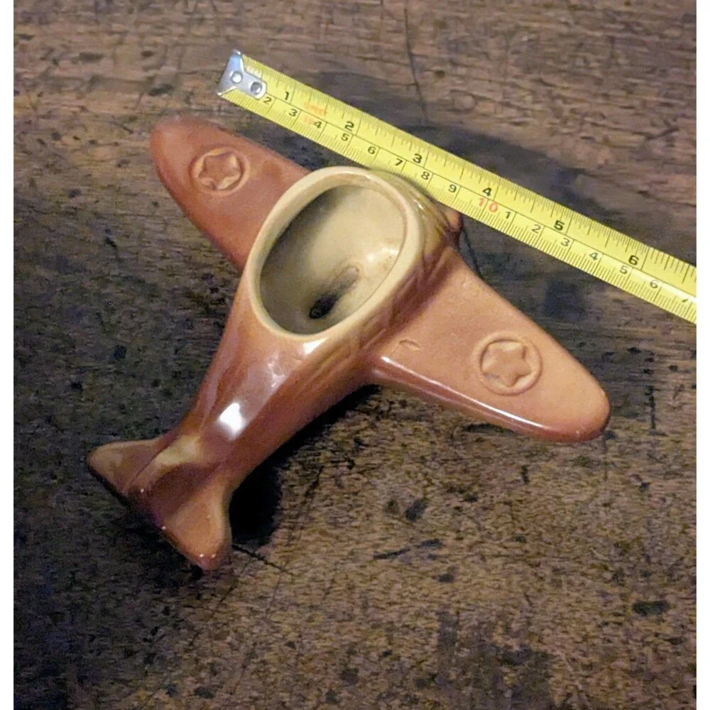 Vintage FAPCO Ceramic Fighter Plane Planter 1940s WWII Military Star Pottery